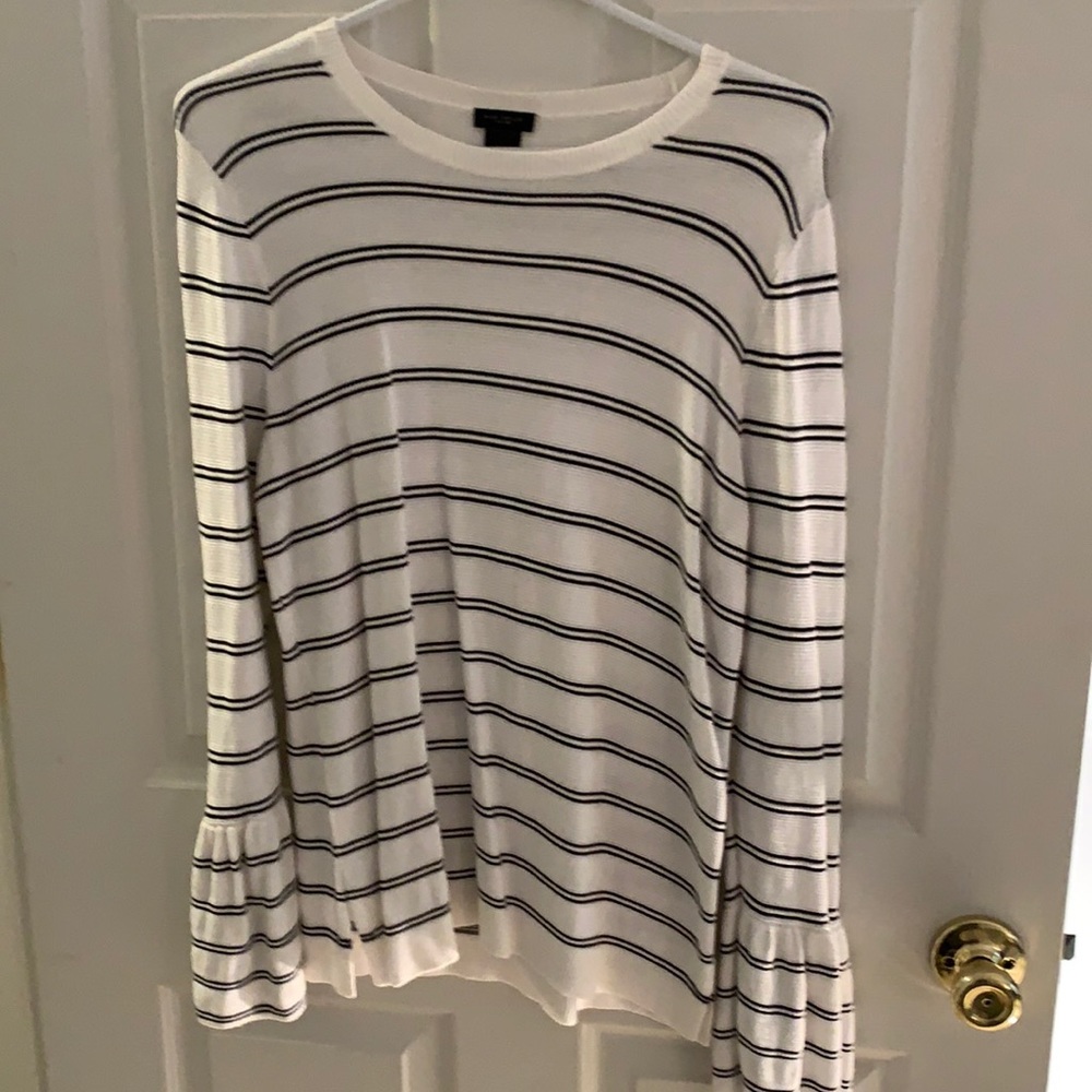 Ann Taylor Factory.  Cream with black stripes and bell sleeves